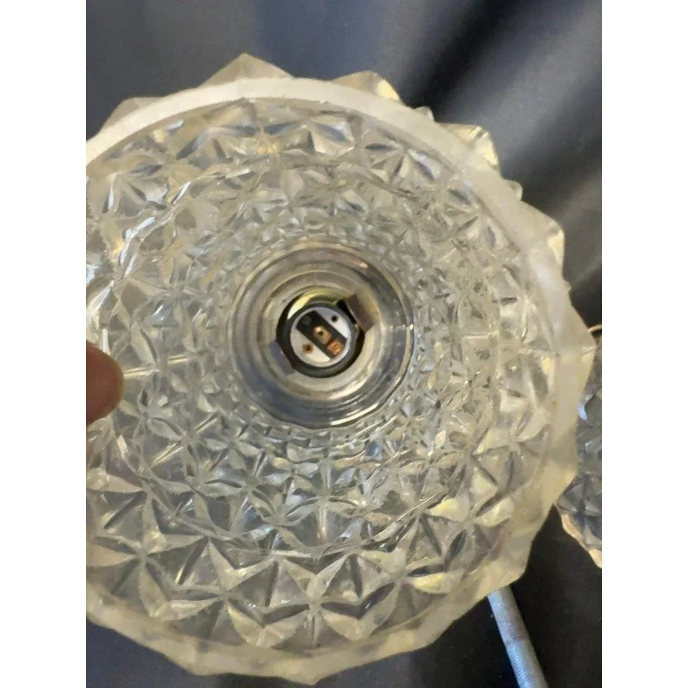 Vintage Double Pendant Ceiling Light Brass Plated Daisy Button Glass Hanging Fix
